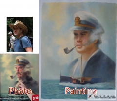 Custom oil portrait-Smoking old sailor