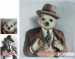 Custom oil portrait-A dog with a hat