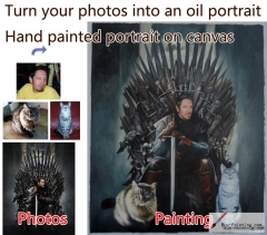 Custom oil portrait-Men and two cats