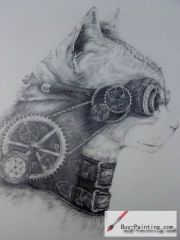 Custom Drawing-A cat with a telescope