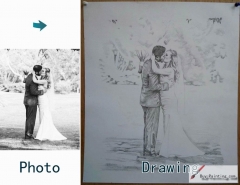 Custom Drawing-Couple kiss