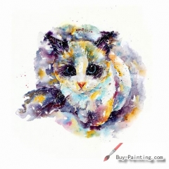 Watercolor painting-Original art poster-A careful cat