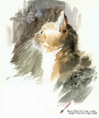 Watercolor painting-Original art poster-A cat with a long beard