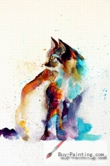 Watercolor painting-Original fine art poster-Colorful cat