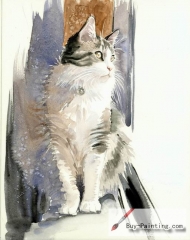 Watercolor painting-Original art poster-Cat on the window