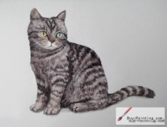 Watercolor painting-Original art poster-Grey cat