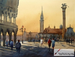 Watercolor painting-Original art poster-Plaza in Rome