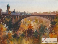Watercolor painting-Original art poster-Bridge