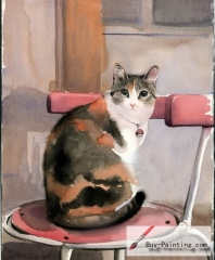 Watercolor painting-Original art poster-A cat sitting on a chair