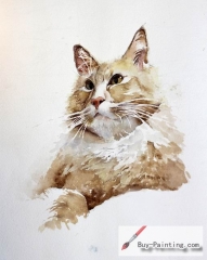 Watercolor painting-Original art poster-A cat in meditation