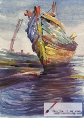 Watercolor painting-Original art poster-Sea boat