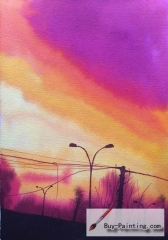 Watercolor painting-Purple sky