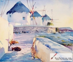 Watercolor painting-Windmill