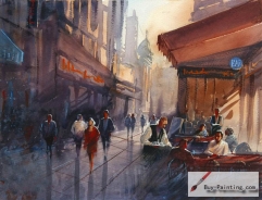 Watercolor painting-Cafe at night