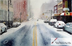 Watercolor painting-Snow on the streets
