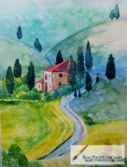 Watercolor painting-The mountain path