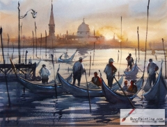 Watercolor painting-Fishing people