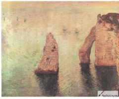 Sailboats behind the needle at Etretat, 1885