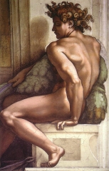 Ignudo fresco from 1509 on the Sistine Chapel ceiling