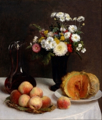 Henri Fantin-Latour - Still Life with a Carafe, Flowers and Fruit