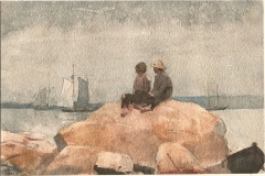 Two boys watching schooners, 1880