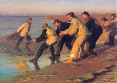 Fishermen hauling nets, North Beach, 1883